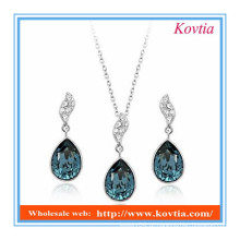 Africano azul cristal colar e brinco moda jóias conjunto